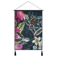 Hawaii Map Turtle Swimming Hibiscus Plumeria Moana Hanging Poster - AH Hanging Poster Cotton And Linen - Polynesian Pride
