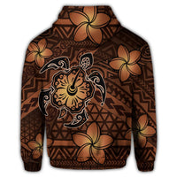 Hawaii Mix Polynesian Turtle Plumeria Zip Hoodie Nick Style Orange - Polynesian Pride