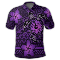 Hawaii Mix Polynesian Turtle Plumeria Polo Shirt Nick Style Purple - Polynesian Pride