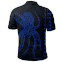 Hawaii Octopus KaKau Polynesian Polo Shirt Blue - Polynesian Pride