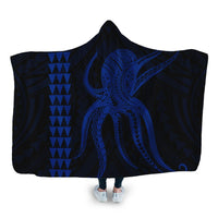 Hawaii Octopus KaKau Polynesian Hooded Blanket - Blue - AH Hooded Blanket White - Polynesian Pride