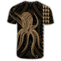 Hawaii Octopus KaKau Polynesian T Shirt Gold - Polynesian Pride