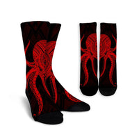 Hawaii Octopus KaKau Polynesian Crew Socks - Red - AH Crew Socks White - Polynesian Pride