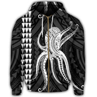 Hawaii Octopus KaKau Polynesian Zip Hoodie White - Polynesian Pride