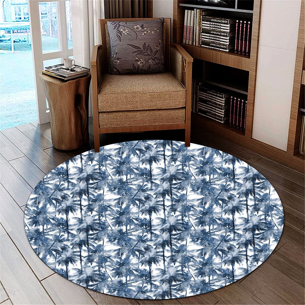 Hawaii Palm Trees And Tropical Branches Round Carpet - AH Round Carpet Luxurious Plush - Polynesian Pride