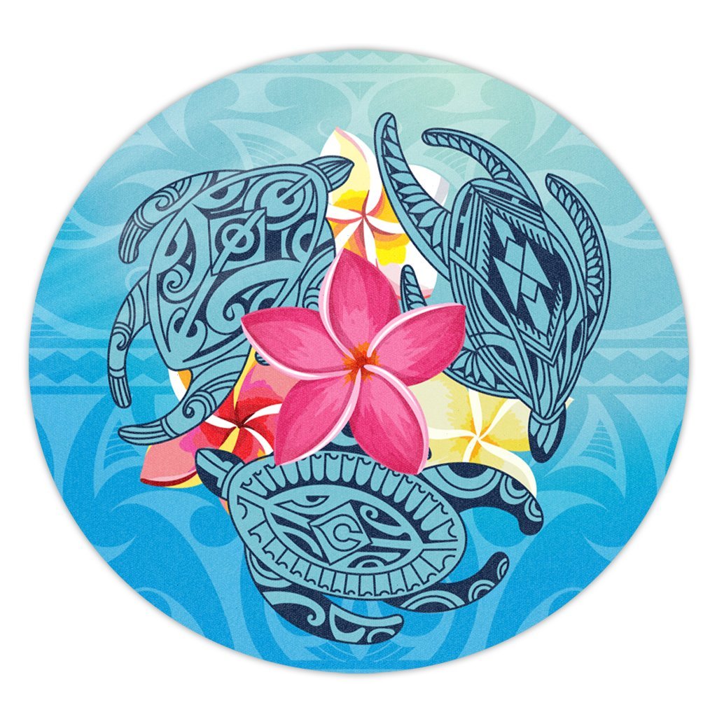 Hawaii Plumeria Deep Sea Circle Turtle Round Carpet - AH Round Carpet Luxurious Plush - Polynesian Pride
