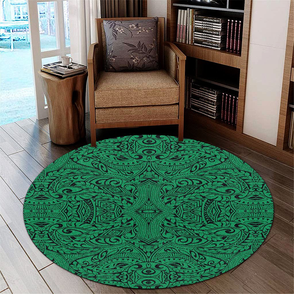 Hawaii Polynesian Culture Green Round Carpet - AH Round Carpet Luxurious Plush - Polynesian Pride