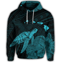 Hawaiian Polynesian Hibiscus Turtle Map Hoodie Blue - Polynesian Pride