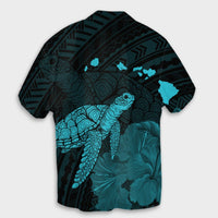 Hawaii Polynesian Hibiscus Turtle Map Hawaiian Shirt Blue - AH - Polynesian Pride