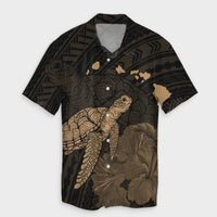 Hawaii Polynesian Hibiscus Turtle Map Hawaiian Shirt Gold - AH Unisex Black - Polynesian Pride