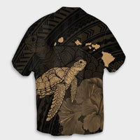 Hawaii Polynesian Hibiscus Turtle Map Hawaiian Shirt Gold - AH - Polynesian Pride