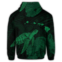 Hawaii Polynesian Hibiscus Turtle Map Zip Hoodie Green - Polynesian Pride