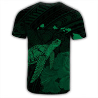 Hawaii Polynesian Hibiscus Turtle Map T Shirt Green - Polynesian Pride