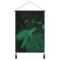 Hawaii Polynesian Hibiscus Turtle Map Hanging Poster Green - AH Hanging Poster Cotton And Linen - Polynesian Pride