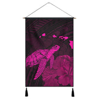 Hawaii Polynesian Hibiscus Turtle Map Hanging Poster Pink - AH Hanging Poster Cotton And Linen - Polynesian Pride