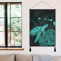 Hawaii Polynesian Hibiscus Turtle Map Hanging Poster Turquoise - AH - Polynesian Pride