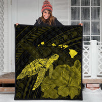 Hawaii Polynesian Hibiscus Turtle Map Premium Quilts Yellow - AH - Polynesian Pride