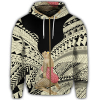 Hawaii Polynesian Hula Girl Wearing Plumeria Zip Hoodie - Polynesian Pride