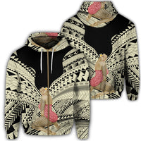 Hawaii Polynesian Hula Girl Wearing Plumeria Zip Hoodie Unisex Art - Polynesian Pride