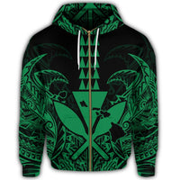Hawaii Polynesian Zip Hoodie Kanaka Kakau Alan Style Green - Polynesian Pride