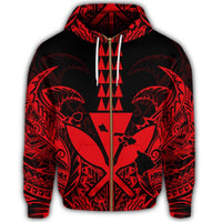 Hawaii Polynesian Zip Hoodie Kanaka Kakau Alan Style Red - Polynesian Pride