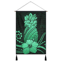 Hawaii Polynesian Pineapple Hibiscus Hanging Poster - Green - AH Hanging Poster Cotton And Linen - Polynesian Pride