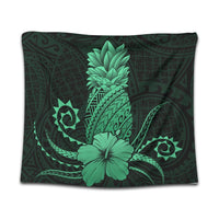 Hawaii Polynesian Pineapple Hibiscus Tapestry - Green - AH Wall Tapestry Black - Polynesian Pride