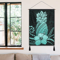 Hawaii Polynesian Pineapple Hibiscus Hanging Poster - Turquoise - AH - Polynesian Pride