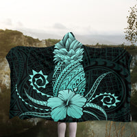 Hawaii Polynesian Pineapple Hibiscus Hooded Blanket - Turquoise - AH - Polynesian Pride