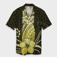 Hawaii Polynesian Pineapple Hibiscus Hawaiian Shirt - Yellow - AH Unisex Black - Polynesian Pride