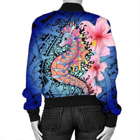 Hawaii Polynesian Pink Hibiscus Seahorse Bomber Jacket - AH - Polynesian Pride