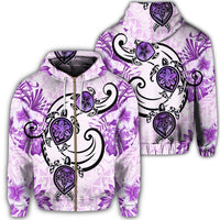 Hawaii Polynesian Plumeria Hibiscus Turtle Zip Hoodie Jack Style Pink Unisex Art - Polynesian Pride