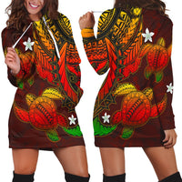 Hawaii Polynesian Turtle Hibiscus Hoodie Dress - Color Flag - AH Black - Polynesian Pride