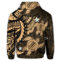 Hawaii Zip Hoodie Polynesian Turtle with Hibiscus Gold - Polynesian Pride