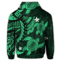 Hawaii Zip Hoodie Polynesian Turtle with Hibiscus Green - Polynesian Pride