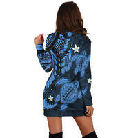 Hawaii Polynesian Turtle Hibiscus Hoodie Dress - Pastel Blue - AH - Polynesian Pride