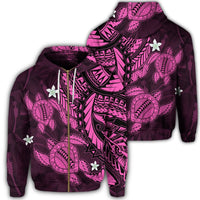 Hawaii Zip Hoodie Polynesian Turtle with Hibiscus Pink Unisex Art - Polynesian Pride