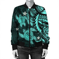 Hawaii Polynesian Turtle Hibiscus Bomber Jacket - Turquoise - AH - Polynesian Pride