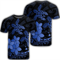 Hawaii Polynesian Turtle Plumeria T Shirt Pog Style Blue Unisex Black - Polynesian Pride