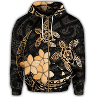 Hawaii Zip Hoodie Polynesian Turtle with Plumeria Pog Style Gold - Polynesian Pride