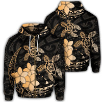 Hawaii Zip Hoodie Polynesian Turtle with Plumeria Pog Style Gold Unisex Art - Polynesian Pride