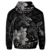 Hawaii Zip Hoodie Polynesian Turtle with Plumeria Pog Style Gray - Polynesian Pride