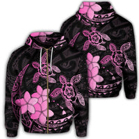 Hawaii Zip Hoodie Polynesian Turtle with Plumeria Pog Style Pink Unisex Art - Polynesian Pride