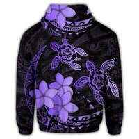 Hawaii Zip Hoodie Polynesian Turtle with Plumeria Pog Style Purple - Polynesian Pride