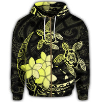 Hawaii Zip Hoodie Polynesian Turtle with Plumeria Pog Style Yellow - Polynesian Pride
