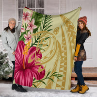 Hawaii Polynesian Turtle Tropical Hibiscus Plumeria Premium Blankets - Beige - AH - Polynesian Pride