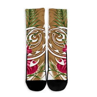 Hawaii Polynesian Turtle Tropical Hibiscus Plumeria Crew Socks - Gold - AH - Polynesian Pride
