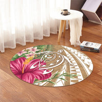 Hawaii Polynesian Turtle Tropical Hibiscus Plumeria Round Carpet - Gold - AH - Polynesian Pride