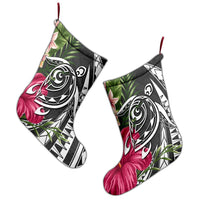 Hawaii Polynesian Turtle Tropical Hibiscus Plumeria Christmas Stocking - Gray - AH - Polynesian Pride