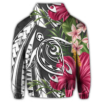 Hawaiian Polynesian Turtle Tropical Hibiscus Plumeria Hoodie Gray - Polynesian Pride